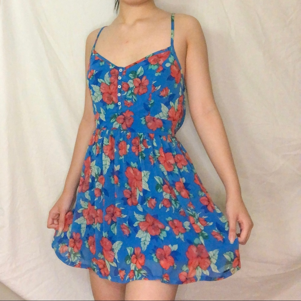 Hollister blue hibiscus floral dress